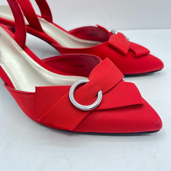 Impo Women’s Size 7.5M Enna Red Bow-Trimmed Pointed Toe Slingback Kitten Heels - Picture 3 of 15